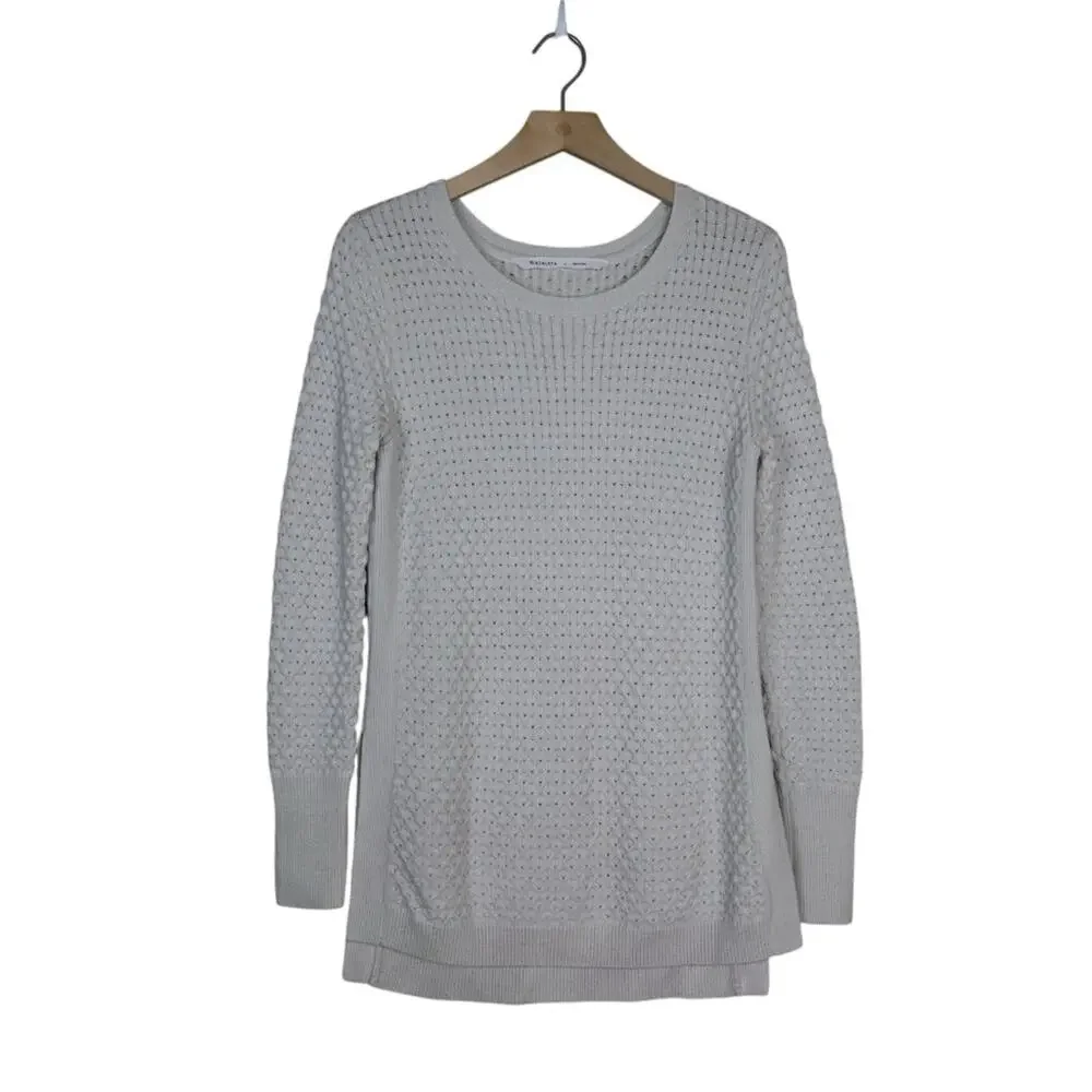 Athleta Womens S Honeycomb Merino Wool Sweater Tunic in Dove Cream